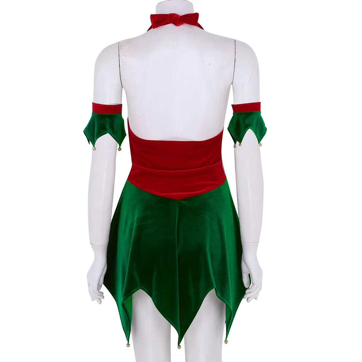 Günstig TiaoBug Frauen Weichen Samt Halter Weihnachten Elf Kostüm Phantasie Kleid Arm Manschetten Set Weibliche Weihnachten Kostüm Cosplay Party Kleid Bis