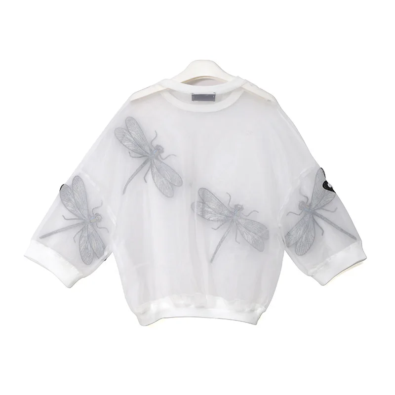  [EAM] 2020 New Autumn Winter Round Neck Long Sleeve Big Size Organza Stitch Three-dimensional Shirt