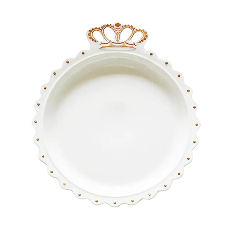 

1PC 10 Inch Ceramic Plates Golden Crown Tableware Dinner Plate for Vegetables Chinese Meal Dessert Cuisine Food Fruit Steak