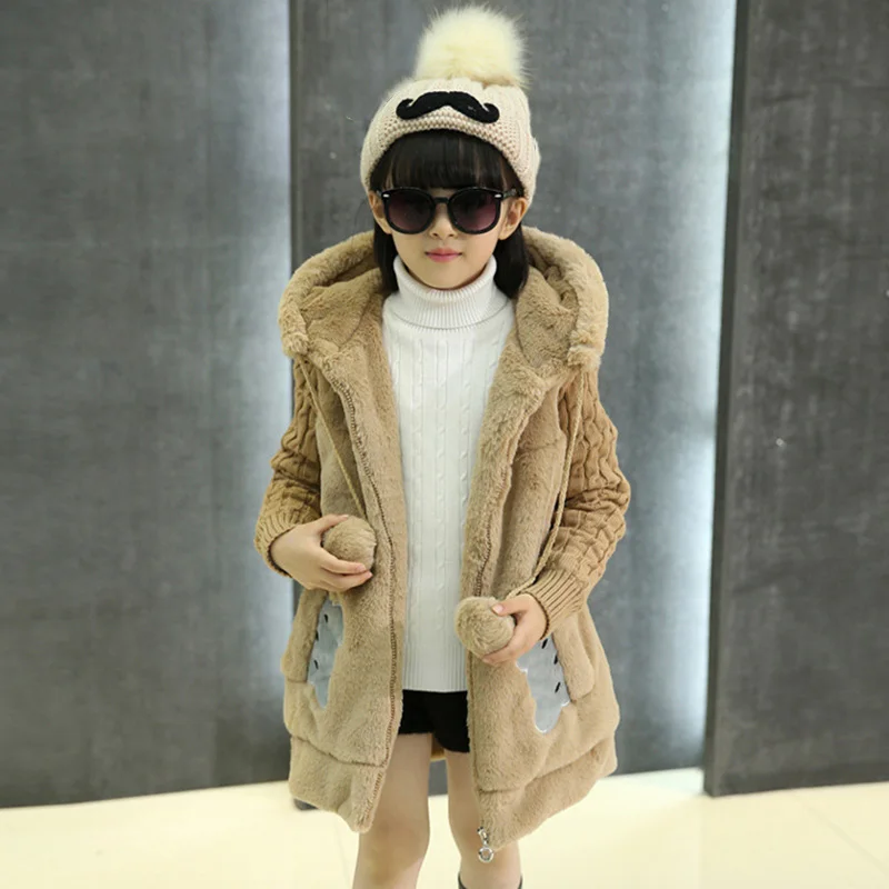 

Cute Kids Girl Hooded Long Coat Outwear Bunny Ear Jacket Sweater Winter Warm