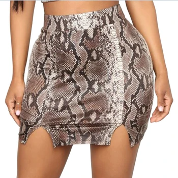 

Women Snake Skin Bodycon Short Mini Skirt Irregular Split Pencil Skirt Clubwear High Waist Summer Jupe Femme