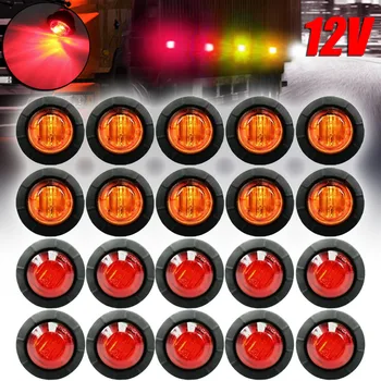 

Mayitr 20pcs Red+Amber Mini 3/4" Round Side 3 LED Marker Trailer Car Signal Clearance Light Waterproof 12V