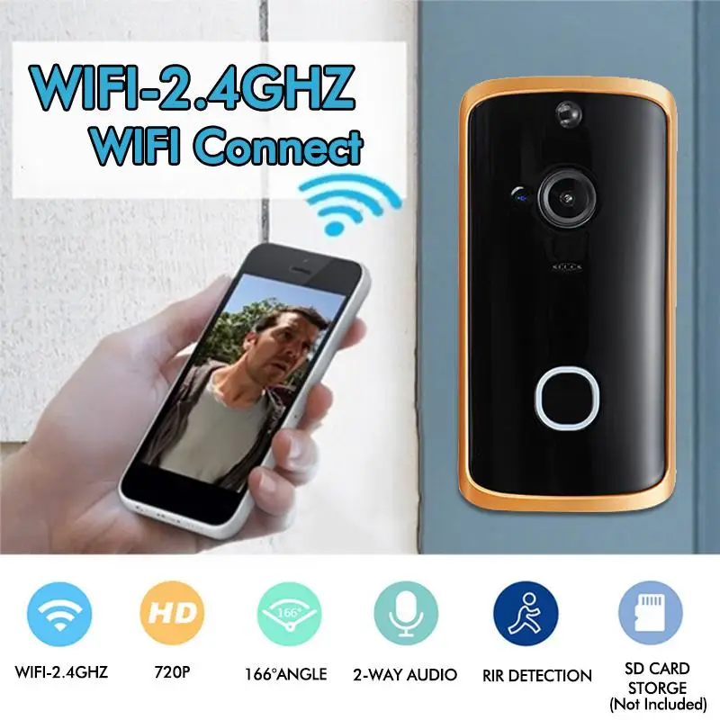 

Wireless WiFi Video Doorbell 2-way Audio Low Consumption Home Security Camera Rainproof Movement Detecting