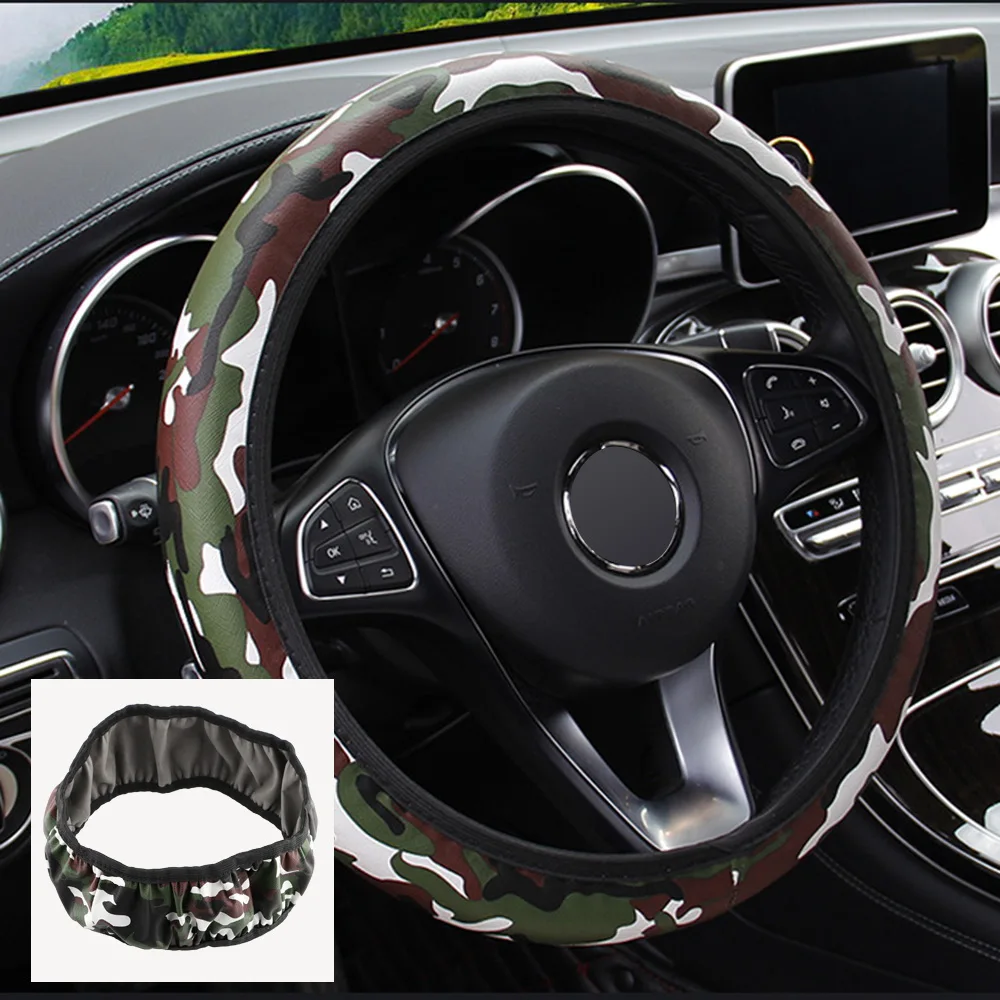 

FORAUTO Leopard PU Car Steering Wheel Cover Microfiber Leather Fit For Most Cars Camouflage Car Steering-wheel Cover
