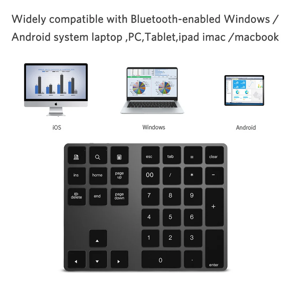 34 клавиши беспроводной Bluetooth мини цифровая клавиатура для Apple Android для MacBook ПК настольный ноутбук алюминиевый сплав Цифровой