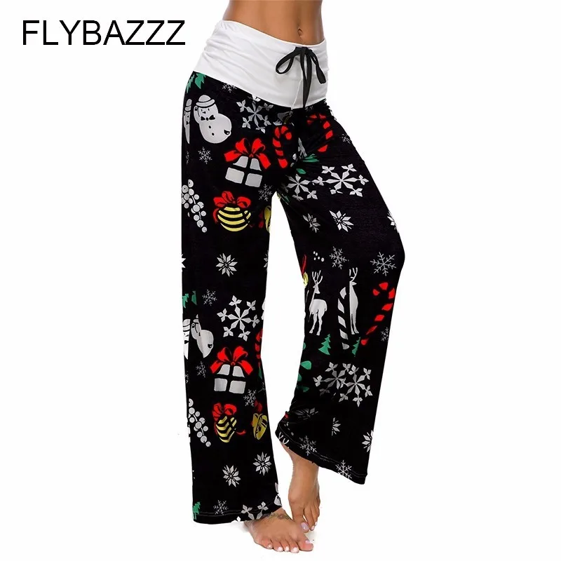 

New Women Yoga Pants Loose Christmas Print Drawstring Wide Leg Pants Female Fashion Patckwork Trousers Long Sweatpants Plus Size