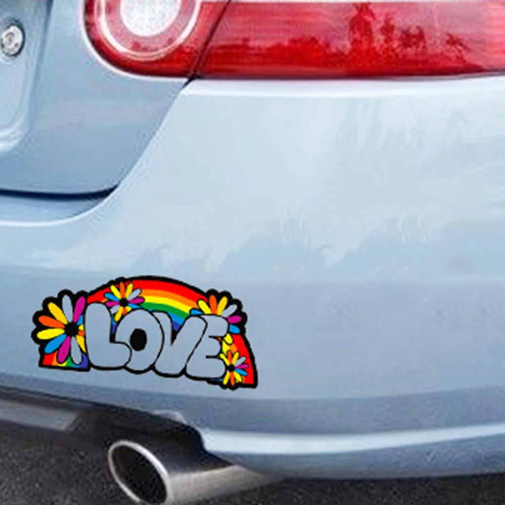 Love Rainbow Hippie Hippie Flower Girl Vinyl Sticker Car Bumper Decal Decorate Personalized Accessories For - Image 2