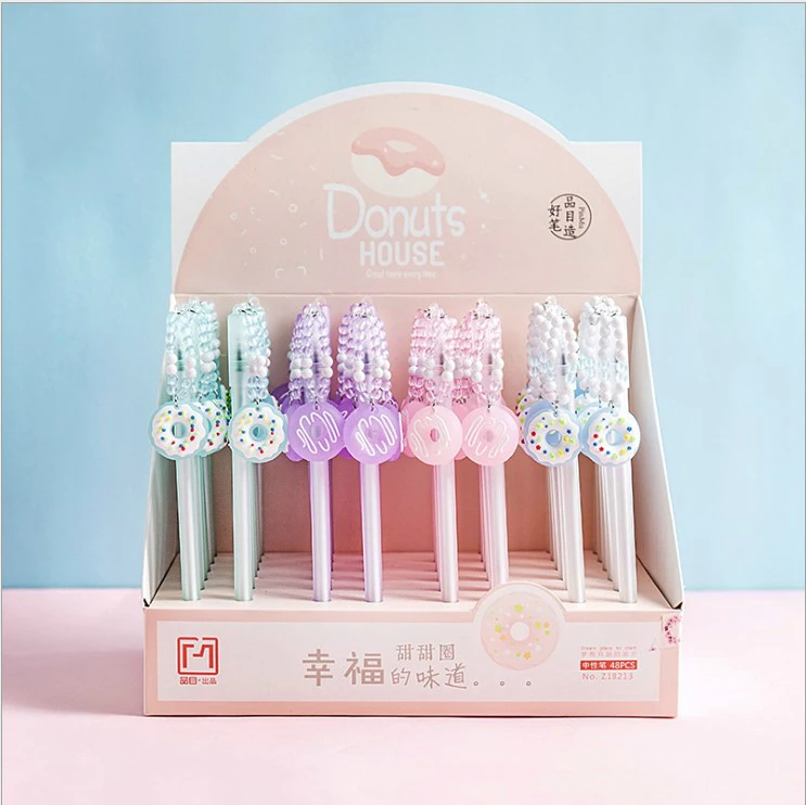 

1 Pcs Lytwtw's Gel Pen Cartoon Kawaii Donut Pendant Black Colored Gel-inkpens For Writing Cute Stationery Office School Supplies