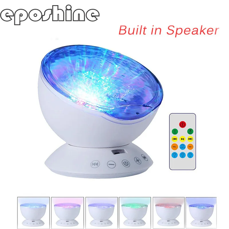 

7Colors LED Night Light Starry Sky Remote Control Ocean Wave Projector with Mini Music Novelty baby christmas projector lamps