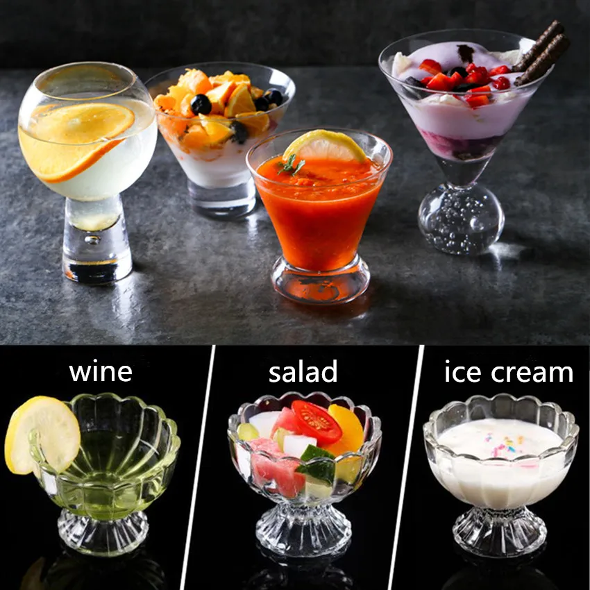 

1PCS Lead-free Glass Ice Cream Juice Dessert Drink Cup Breakfast Milk Cup Coffee Tea Glass European Fruit Salad Container