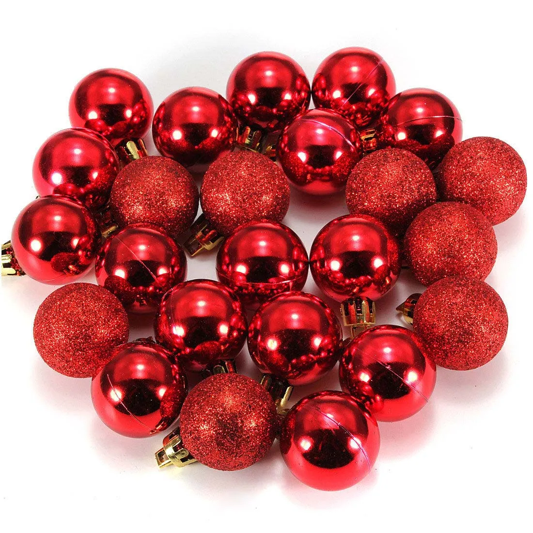 

24Pcs Chic Christmas Baubles Tree Plain Red Glitter XMAS Ornament Ball Decoration