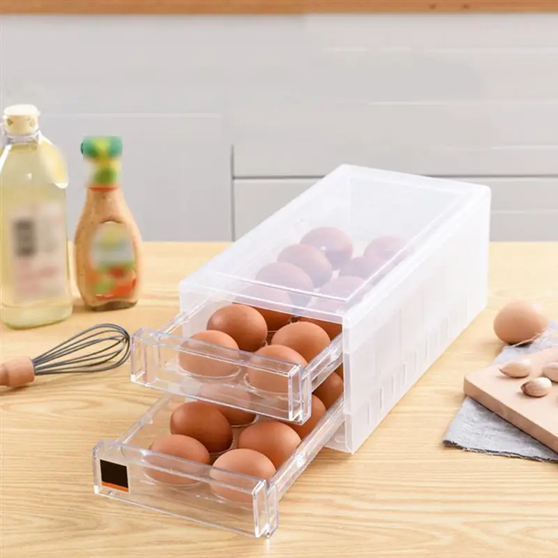 

1pc Double Layer Drawer Egg Box 24 Grid Plastic Eggs Tray Holder Container Refrigerator Food Preservation Box