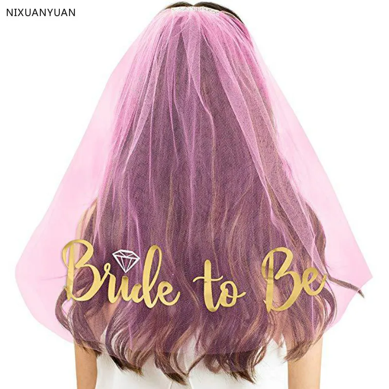 

Rose Red Bride To Be Gold Wedding Veil With Comb Two Layer Bridal Tulle Veils Cheap Wedding Accessories