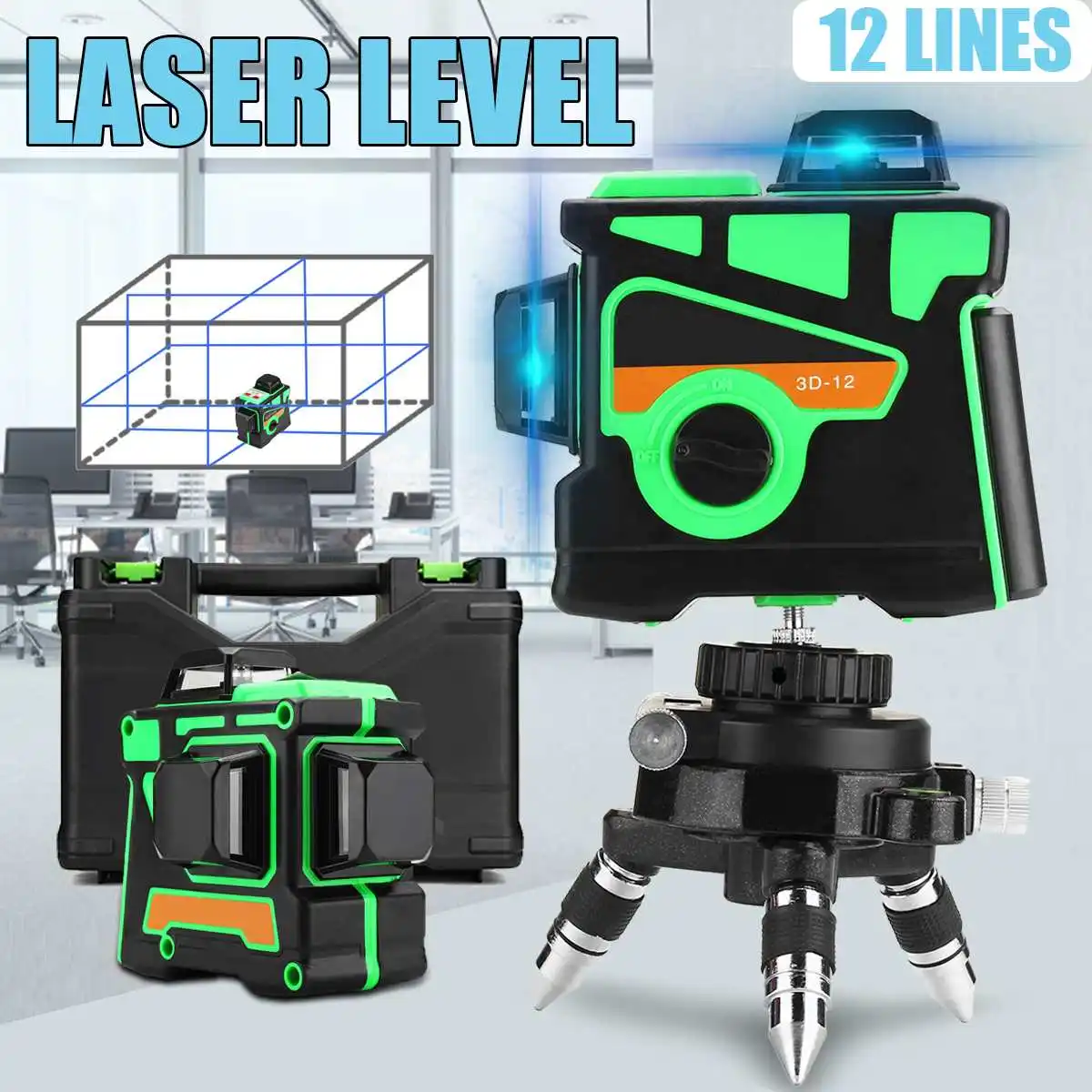 

Waterproof 12 Lines 3D Blue Laser Level Self-Leveling 360 Horizontal & Vertical Cross Detector Measuring Tool With Tripod