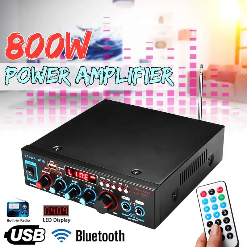 HIFI 2CH 800 Вт аудио домашний усилитель 220 В кинотеатр усилители с пультом