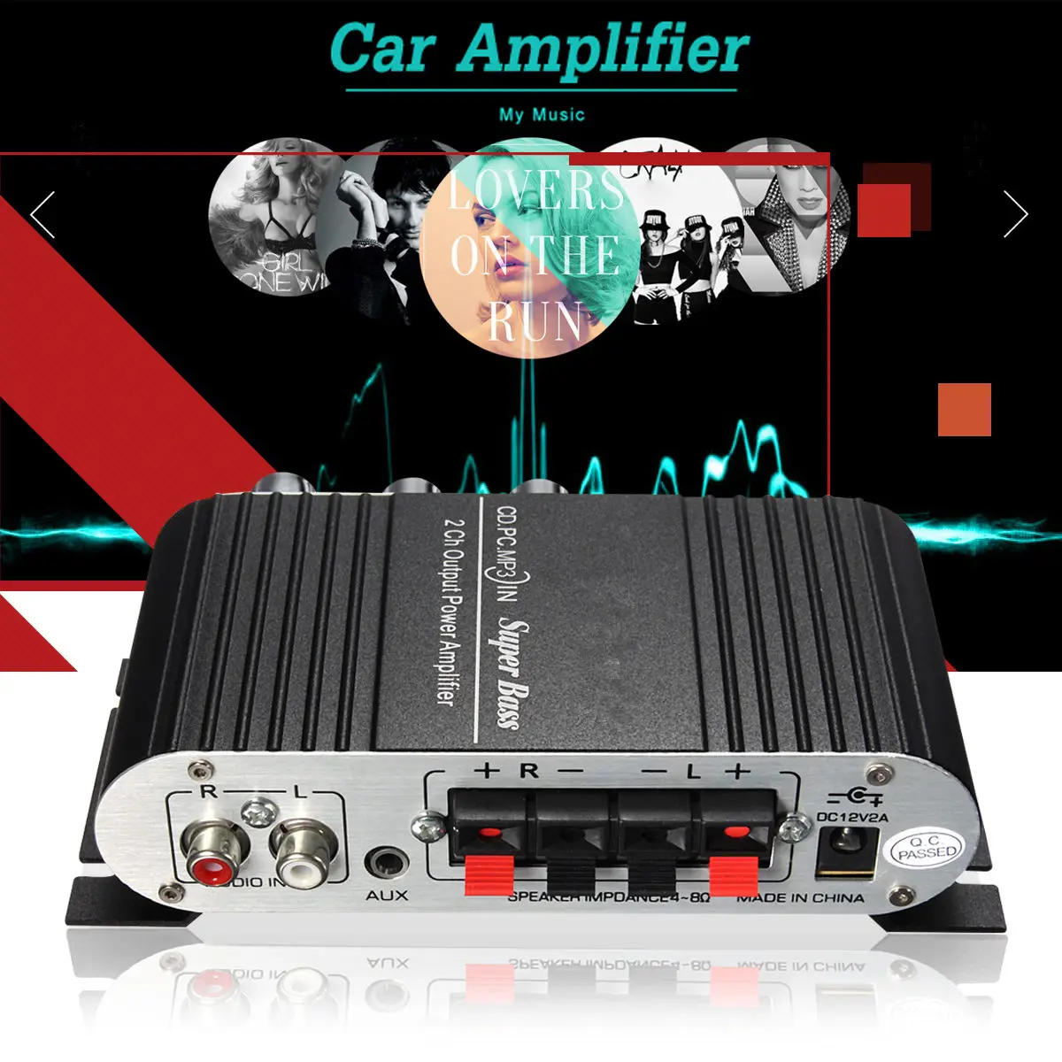 

Power Car Amplifier 12V Mini Car Motorcycle Home Hi-Fi MP3 Radio Audio Stereo Bass Speaker Booster Player For iPod PC DVD CD