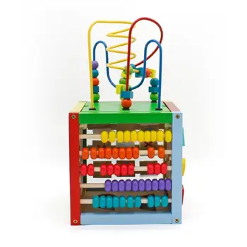 

8 X 8 Inch Wooden Learning Bead Maze Cube 5 In 1 Activity Center Educational Toy Multicolor