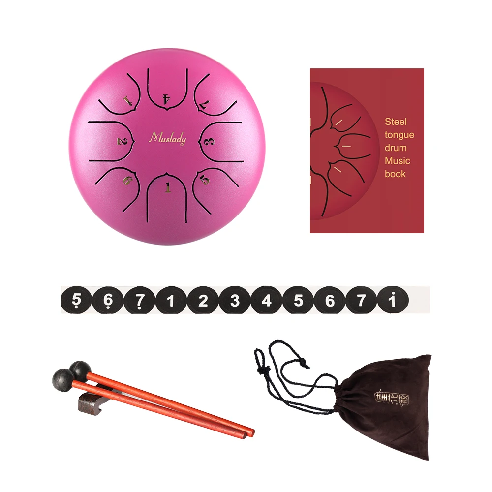 

Muslady 6 Inch Mini Steel Tongue Drum C Key 8 Tones Percussion Instrument Hand Pan Drum with Drum Mallets Carry Bag