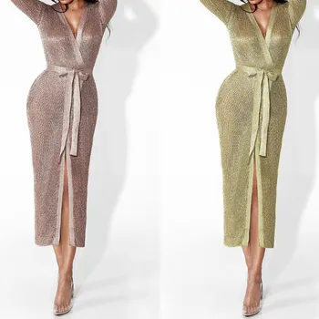

Knit Sweater Cardigan Women Christmas Sweater V-neck Long Sleeve Belted Long Cardigan Autumn Outwear Knitwear Sexy Sweater