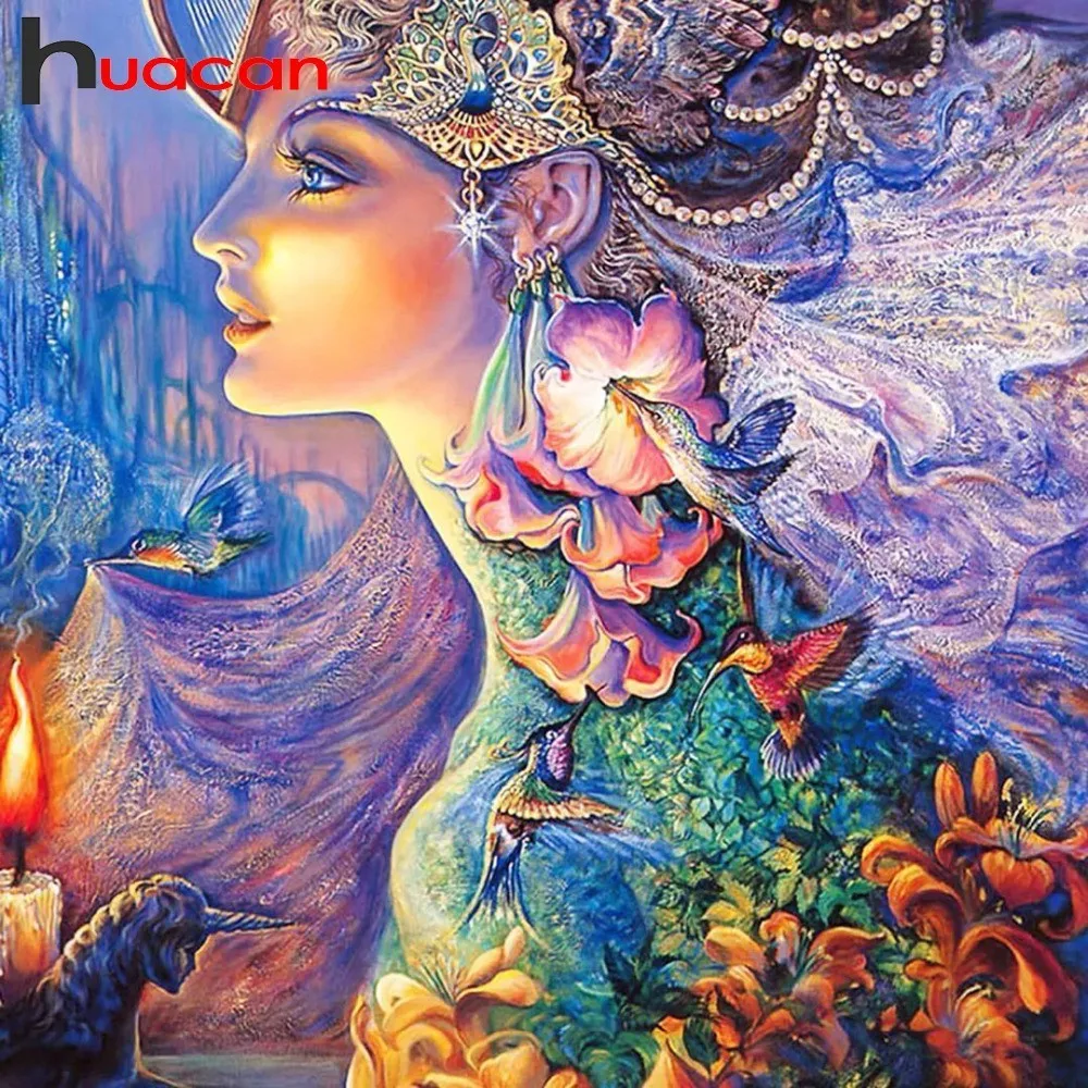 

Huacan Diamond Mosaic Sale Full Square Portrait 5D Diamond Painting Fairy Rhinestones Diamond Embroidery Bird Handwork Set