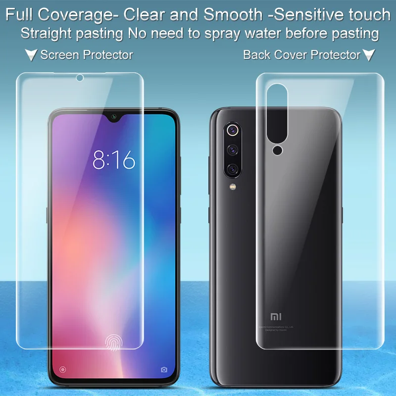 

2PCS Full coverage for Xiaomi MI 9 Screen protector and Back cover protector Imak All Standing Hydrogel Film for Xiaomi MI9 film
