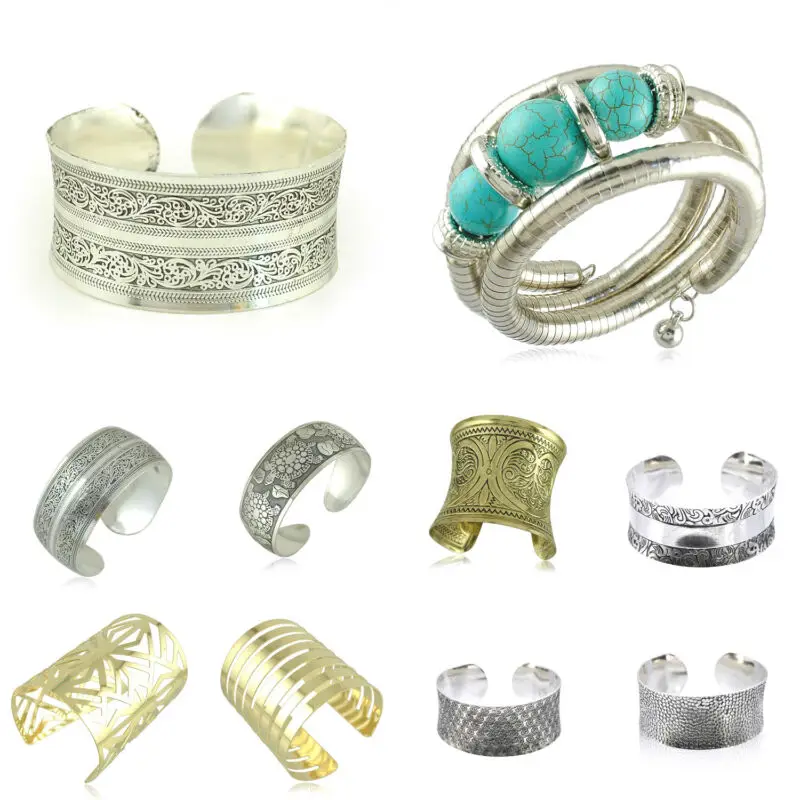 

Women Wide Cuff Bracelet Open Jewelry Tibetan Silver Bangle Vintage Ethnic Vintage Open Jewelry Bangle Wide Cuff Bracelet