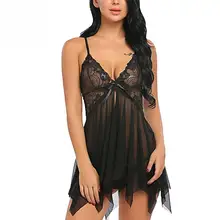 Женская ночная рубашка, Т-образное сексуальное нижнее белье, кружевное платье для сна с v-образным вырезом, Детская кукла с открытыми плечами размера плюс, открытая спина, ночная рубашка
