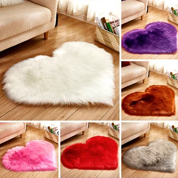 

Heart Shaped Fluffy Rug Shaggy Floor Mat Soft Faux Fur Home Bedroom Hairy Carpet