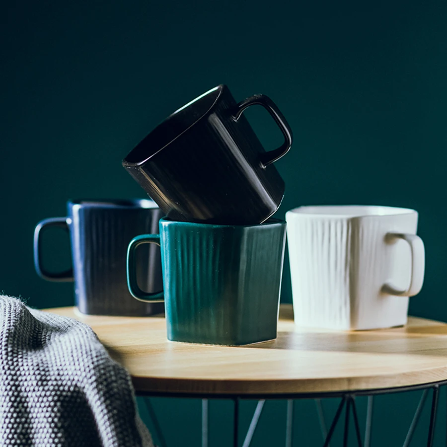 

WSHYUFEI(WSHYUFEI) Matte Glaze Ceramic Coffee Mugs Morden Pentagon Shape Design Porcelian Tea Mugs Breakfast Milk Cup 14oz