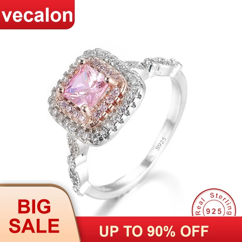 

Vecalon Fashion Jewelry 925 Sterling Silver ring 5A Zircon Cz Stone Engagement wedding Band rings for women Bridesmaid Gift