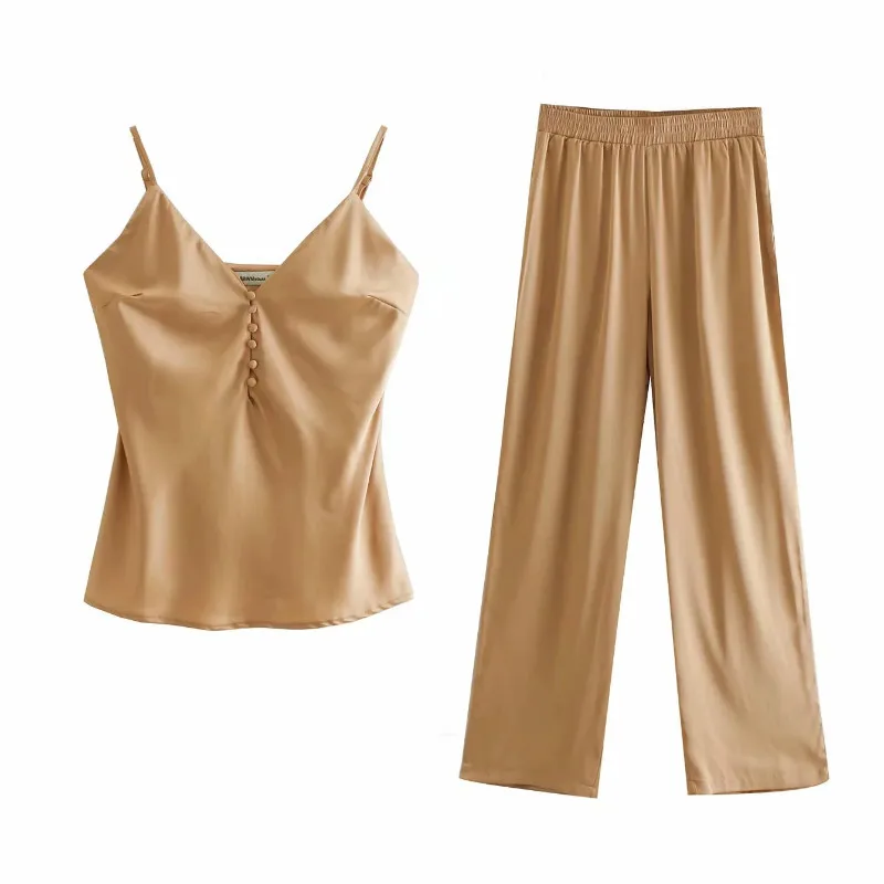 

Fashion temperament solid color sling top casual elastic waist trousers two-piece 2019 summer new trend women's clothing