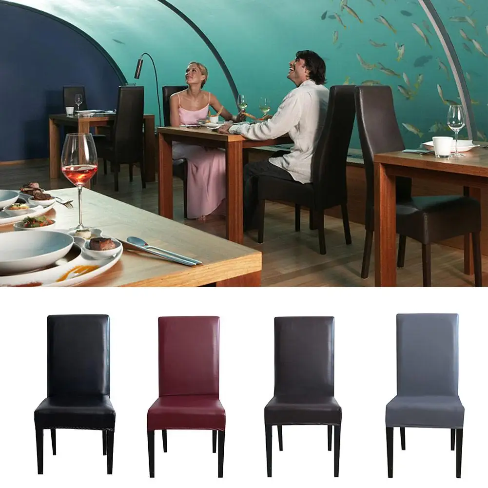 

Imitation Leather PU Material Elastic Full Cover Chair Cover Waterproof and Oil Proof Chair Cover Four Legged Chair Cover