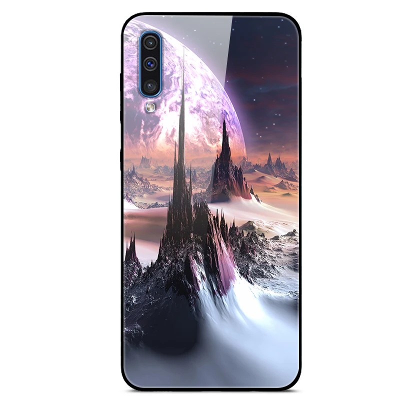 Popular Case For Samsung Galaxy A50 6.4 Case Cool Print Luxury Glass Hard Back Cover For Samsung A50 Case A505F TPU Frame A 50
