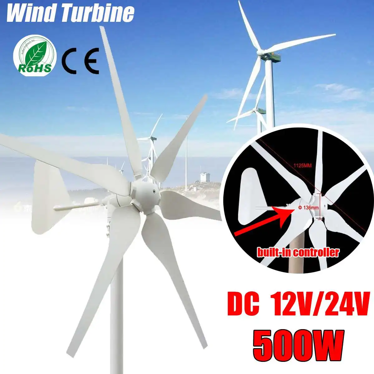 

2018 DC/AC Generator 12V/24V 500W Wind Turbines Generator Miniature Wind Turbines With Controller for Residential Home