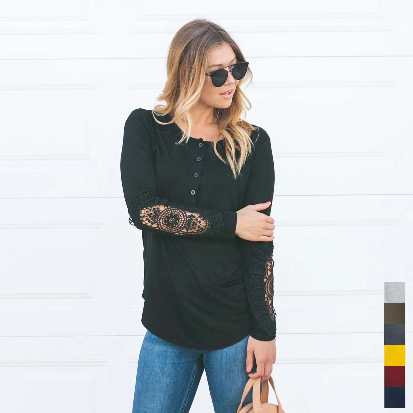 С кружевными рукавами Henley |