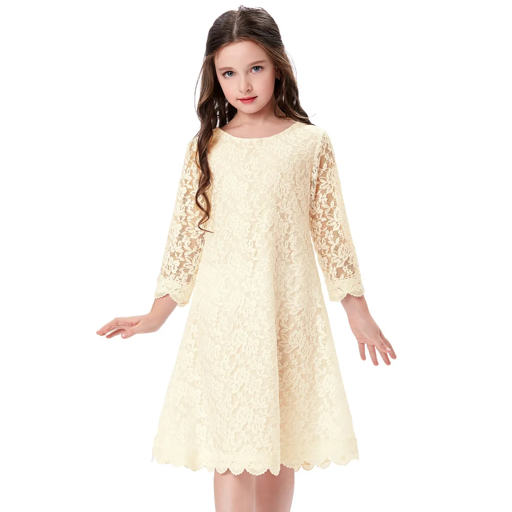 

GK children Princess Dress summer long Sleeve Girls Prined Flower Dresses Children Clothes kids Cotton lace Hollow Dress