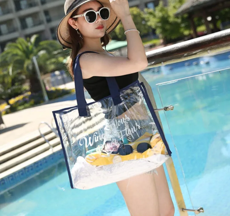 

2019 Newest Hot Large Capacity Transparent PVC Shouder Bag Waterproof Swimming Storage Bag Shopping Bags