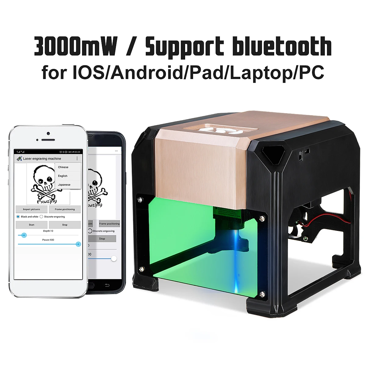 

New Upgrade 3000MW Compact Desktop Bluetooth Laser Engraving Machine DIY Logo Mark Printer Cutter CNC Laser Carving Machine