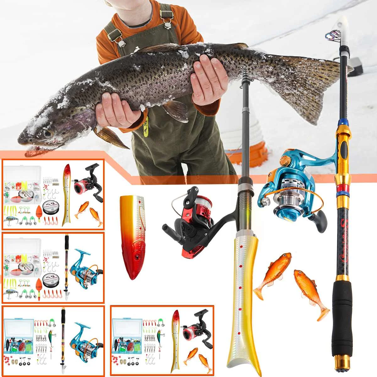 الصيد بكرة قضيب المجموعات الأسماك الصيد قطب تليسكوبي + الغزل بكرة إغراء السنانير الأسماك على شكل طوي تصميم يسهل حملها الصيد بكرة قضيب المجموعات الأسماك الصيد قطب تليسكوبي + الغزل بكرة إغراء السنانير الأسماك على شكل طوي تصميم يسهل حملها