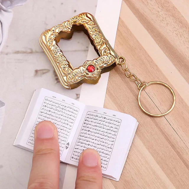 Llaveros con colgante islámico musulmán, Mini llaveros con colgante para el libro del Corán del arca del Corán, lectura de lata de papel Real, joyería religiosa pequeña Llaveros con colgante islámico musulmán, Mini llaveros con colgante para el libro del Corán del arca del Corán, lectura de lata de papel Real, joyería religiosa pequeña