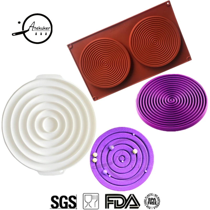 

Atekuker 2Pcs Swirl Circle Shape Silicone Molds For Cake Decorating Bakeware Mousse Cake Mold Pastry Tools Baking Pan