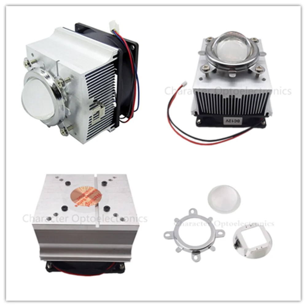 2PCS LED Heatsink Cooling Radiator + 60 80 90 120 Degrees Lenes + Reflector Bracket + Fans For High Power 20W 30W 50W 100W LED