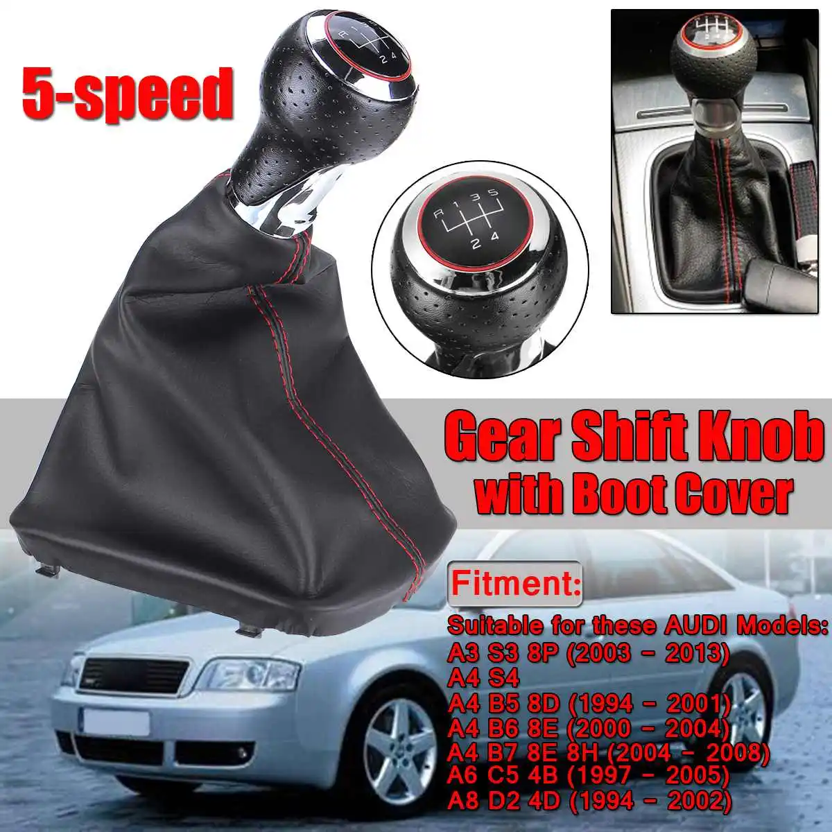 

New Leather Shifter Car Styling Gear Shift Knob Manual Shifter With Boot Cover 5 Speed Handle Universal For AUDI A3 A4 Q5 S3 S4