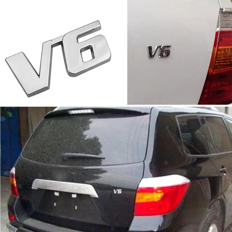 3D хромированная металлическая наклейка V6 для багажника автомобиля