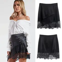 Новое поступление милые женские сексуальные кружевные усиленное переплетение, асимметричность юбка мини-юбка для ночного клуба