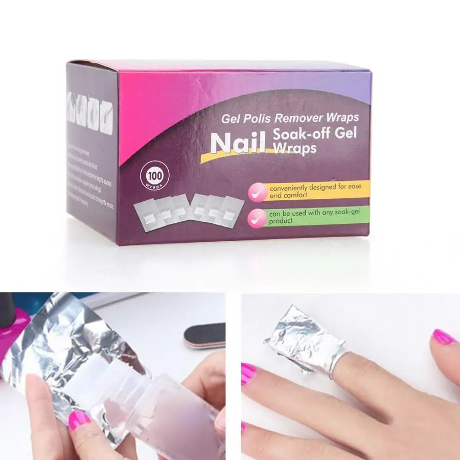 

100Pcs Nail Polish Remover Tin Foil Wraps UV Gel Remover Cotton Pads With Orange Sticks Gel Nail Polish Removal Tool Kits