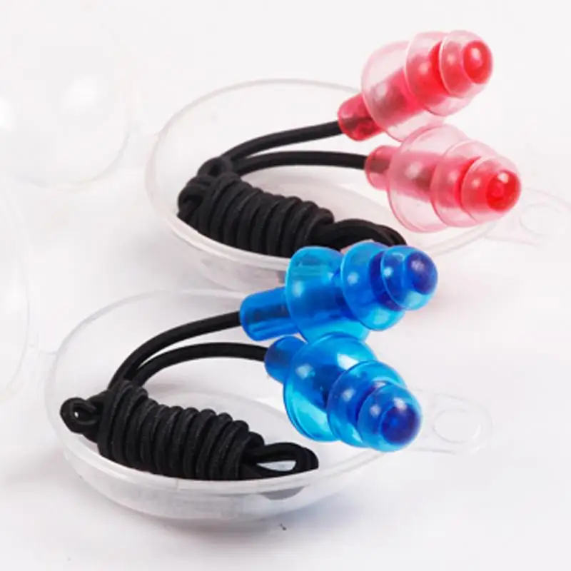 Elastic Rubber String Clear Silicone Swim Ear Plugs With Storage Case