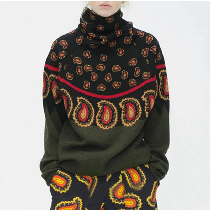 

Winter Vintage Dot Print Women Turrleneck Sweater Pullovers Runway Long Sleeve Female Christmas Sweater 2018 Pullovers Clothing