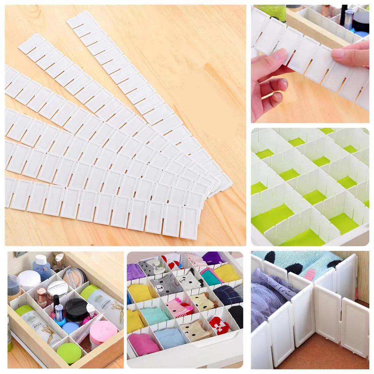 

6pcs Plastic DIY Grid Drawer Separator Divider Household Necessities For Underwear Socks Clapboard Partition Storage Organizer