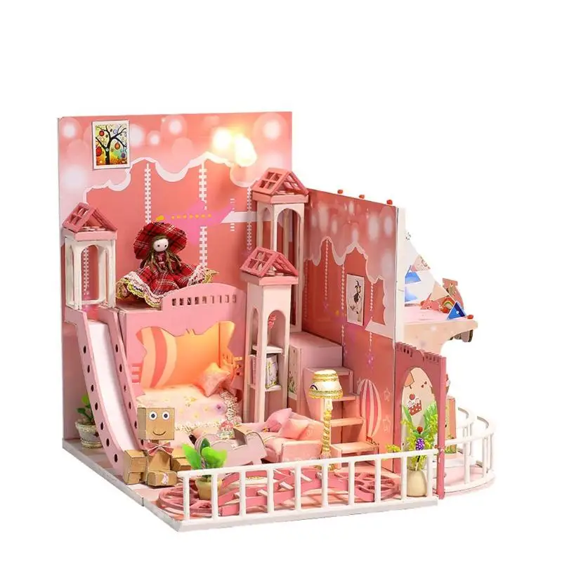 Dream Childhood Miniature DIY DollHouse with Furnitures Wooden House Toys Dollhouse Miniatures DollHouse Kits